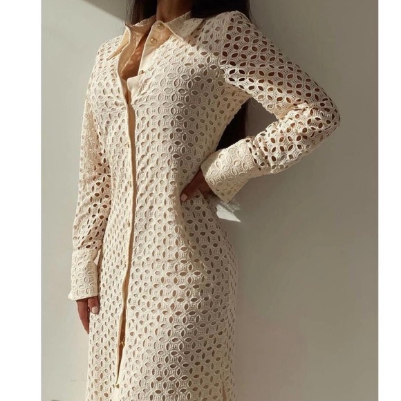 ZARA Embroidered Dress Openwork Buttons - Picture 6 of 7